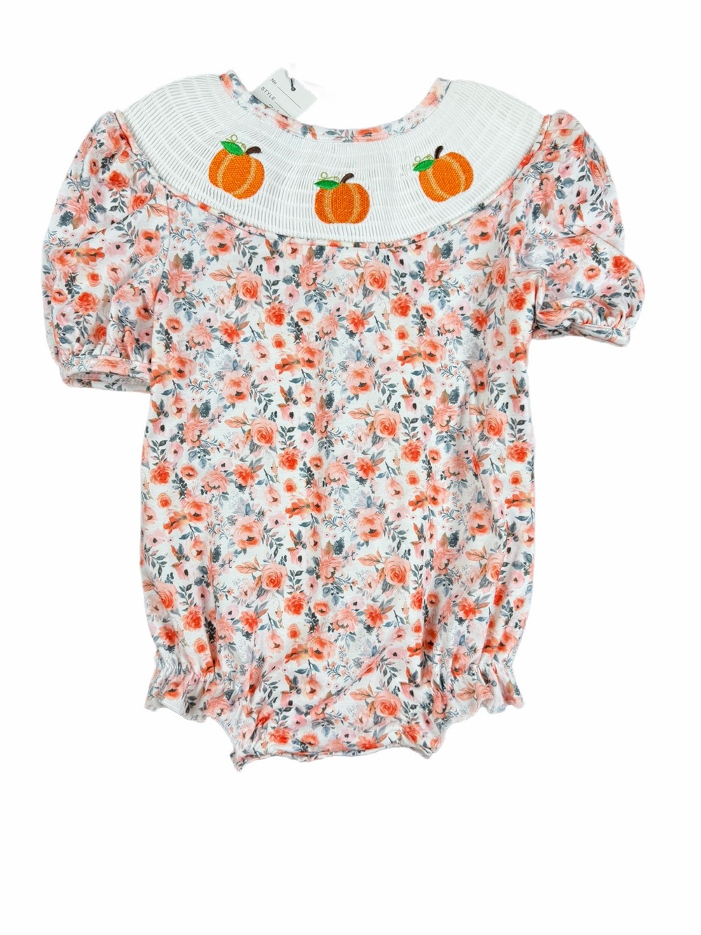 NWT BOUTIQUE Floral Print Smocked Pumpkin Bubble Romper - 24M